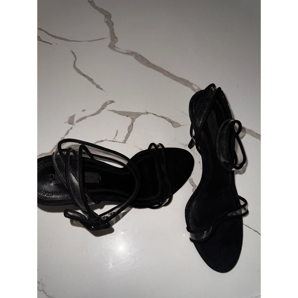 Alexander Wang Atalya‎ Black Suede Sandals Clear Strap Heels Size 38 - Picture 10 of 10